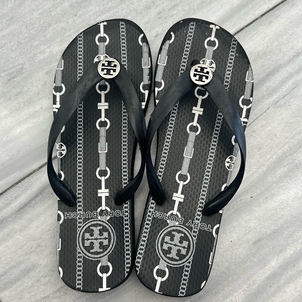 tory burch plastic flip flops worn see images
